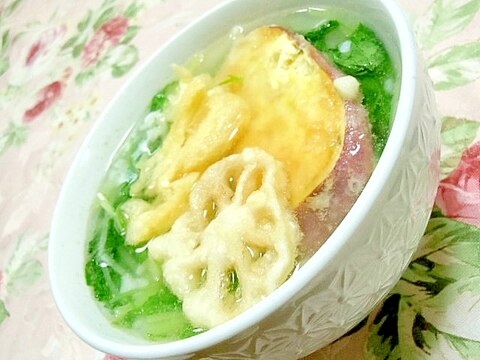 天ぷらリメイク❤天ぷらと水菜のお粥さん❤